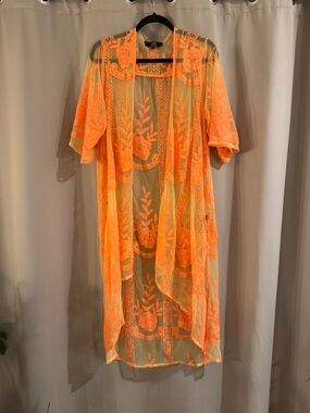 L&B Neon Orange Sheer Embroidered Overlay